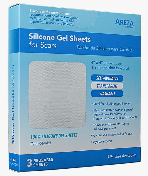 Areza Silicone Gel Sheets for Scars 4” X 4” Three (3) Nonsterile