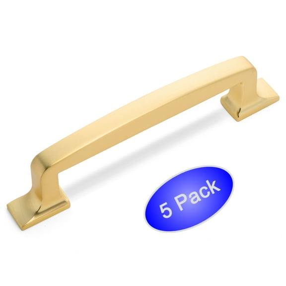 5 Pack - Cosmas 8102BG Brushed Gold Modern Cabinet Hardware Handle Pull - 3-3/4" Inch (96mm) Hole Centers