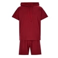 thumbnail image 4 of RUTAYY Men's Outfits Tracksuit 2 Piece Solid Color Hooded Athletic Sweatsuit Short Sleeve Tee Casual Sports Shorts Travel Elegant Clothing Sets, 4 of 8