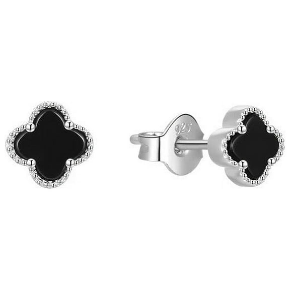 Donatello Gian Solid 925 Sterling Silver Black Onyx Clover Studs