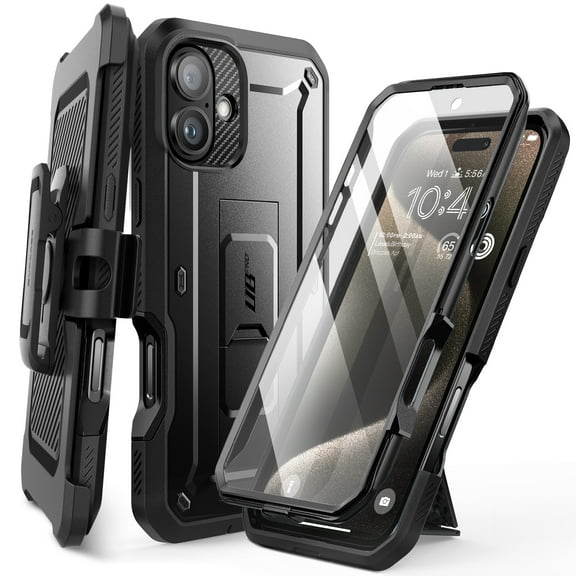 SUPCASE Unicorn Beetle Pro for 2024 Apple iPhone 16  Plus 6.7" Case with Screen Protector, [Built-in Stand & Belt-Clip] [Military-Grade Protection] Shockproof Phone Cover for iPhone 16  Plus, Black