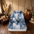 thumbnail image 4 of Manfei Abstract Geometric Block Twin Sheets, Abstract Artwork Bedding, Blue White Gray, Gray Reversible 3 Pieces1 Flat Sheet + 1 Fitted Sheet + 1 Pillowcase, 4 of 6