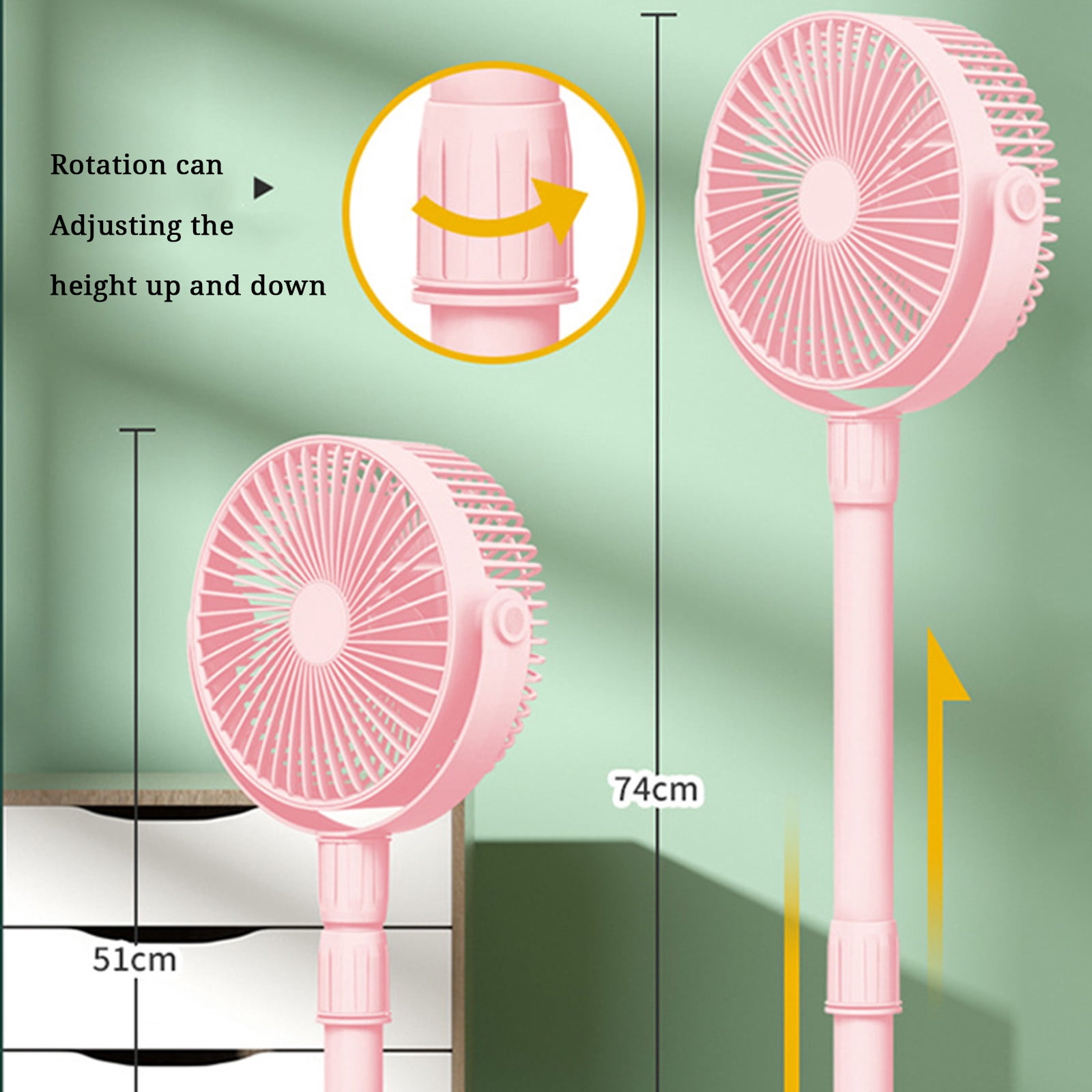 Lhked Fans For Bedroom Portable Pedestal Fan - Foldaway Standing Fan Foldable Desk Fan, Wireless Use 1200Mah Rechargeable Battery, Control Telescopic 3Speed Quiet