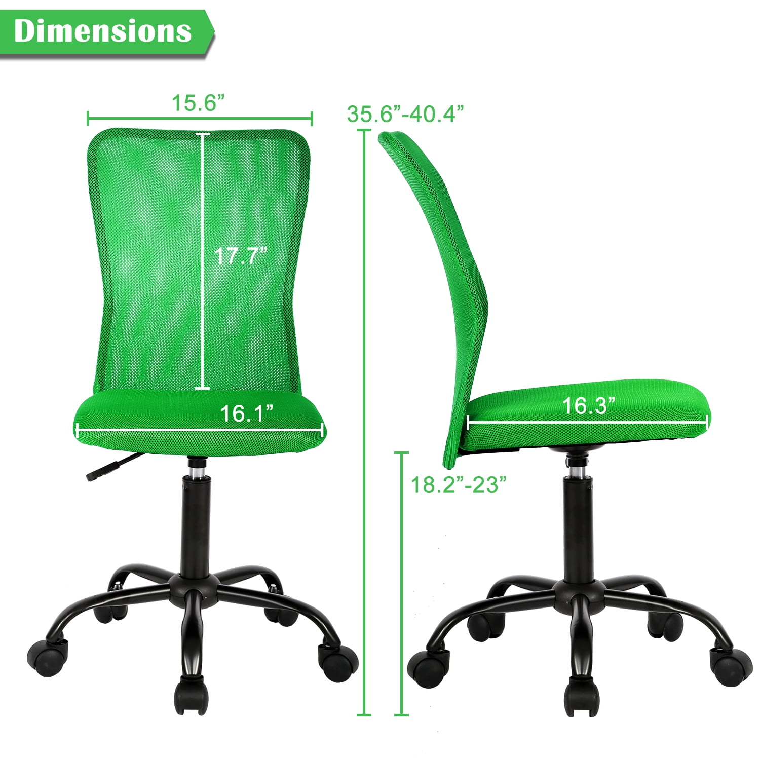 NiamVelo Mesh Office Chair Adjustable Ergonomic Mid Back Computer Desk Chair with Lumbar Support, Armless Rolling Task Chair, Green