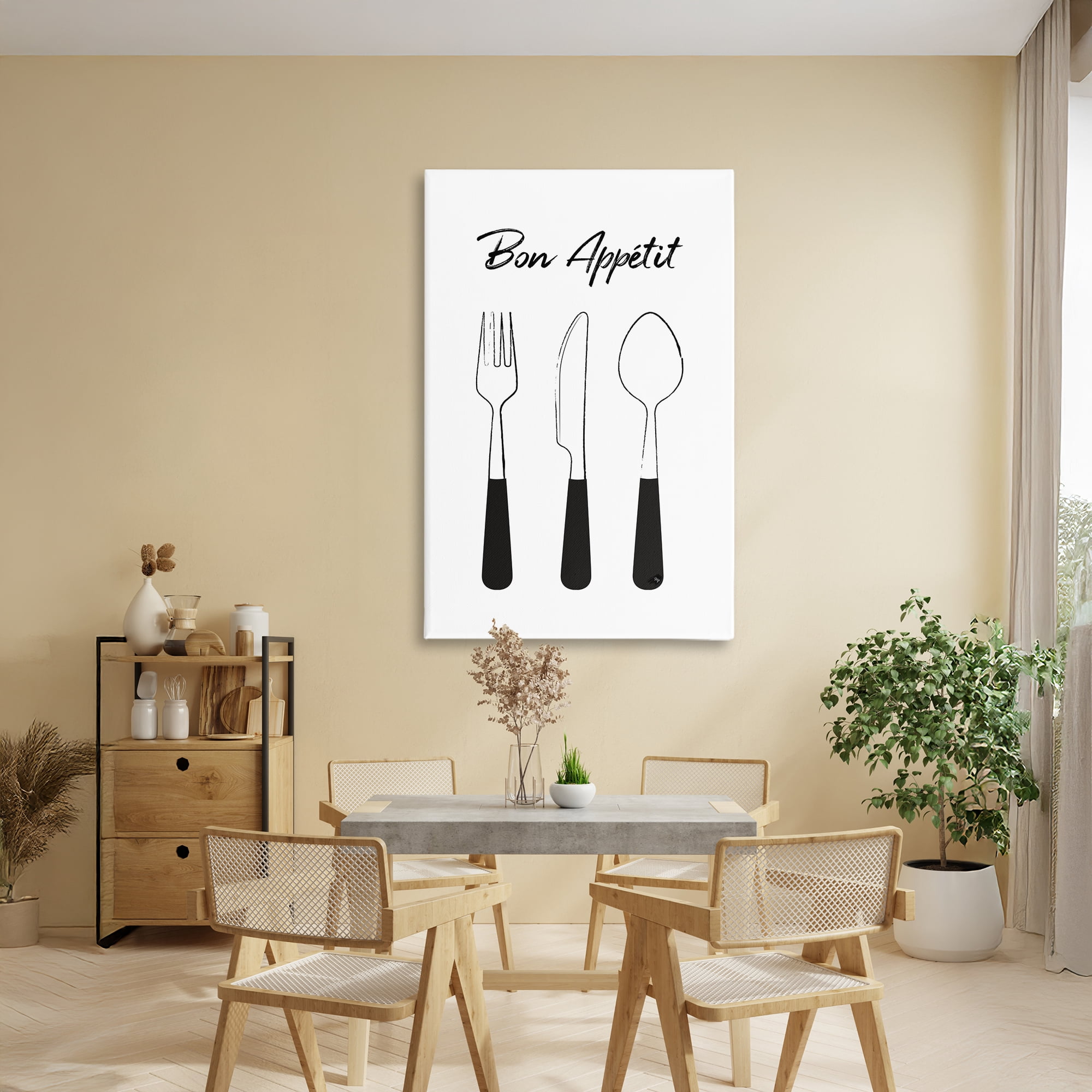 Stupell Industries Bon Appetit Fork Knife Spoon Canvas Wall Art, design by Martina Pavlova