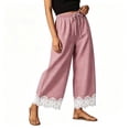 thumbnail image 5 of Sewkxo Womens Lace Trim Gingham Barrel Pants Wide Leg Elastic Drawstring Waist Lounge Pants Plaid Trousers with Pockets,Red 2XL, 5 of 5