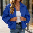 thumbnail image 5 of Xinoom Women Zip Up Cropped Bomber Jacket, Point Collar Long Sleeve Balloon Cuffs Loose Casual Outer Coat, Lightweight Streetwear Outerwear Navy,M, 5 of 7