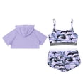 thumbnail image 4 of YONGHS Kids Girls 3 Piece Gym Dance Sport Outfit Crop Hoodie Cami Bra and Camouflage Shorts Set Purple 12, 4 of 5