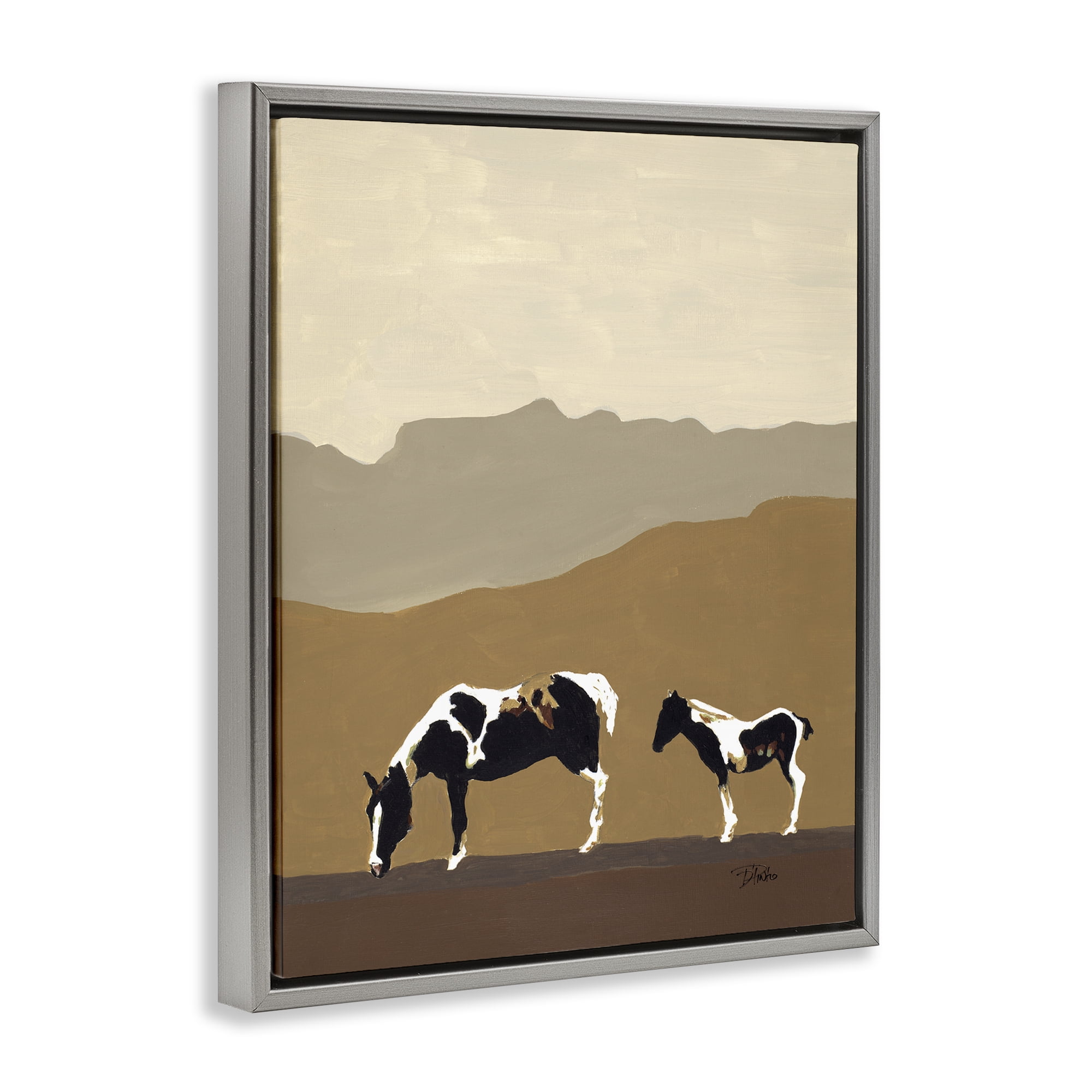 Stupell Industries Modern Mountains Horses Gray Framed Floater Canvas Wall Art, design by Patricia Pinto