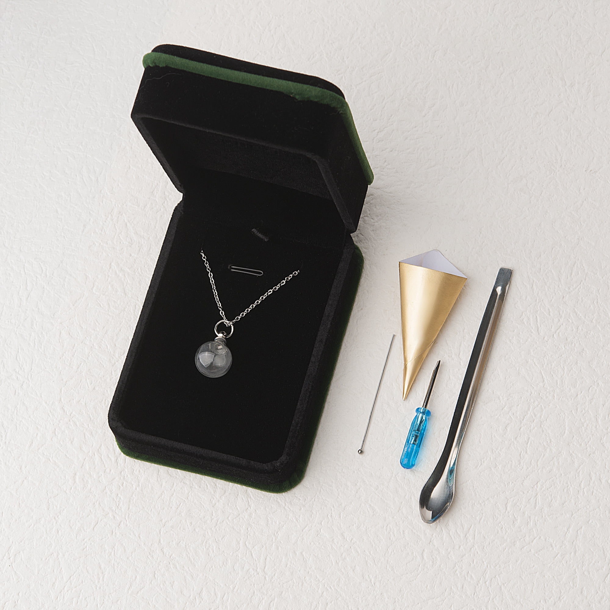 Anavia Mini Clear Glass Urn Necklace, Stainless Steel Urn Memorial Jewelry,Glass Urn Necklace, Urn Necklace for Human and Pets Ashes - [Snake Chain]