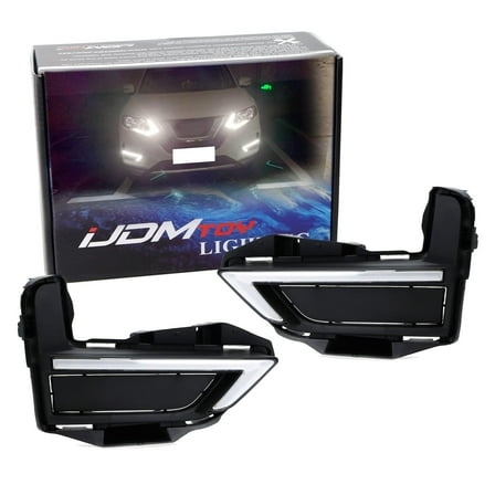 Switchback LED Daytime Running Light Assy For 2017-2020 Nissan Rogue, Foglamp Bezel Replacement White/Amber Optic Tube LED w/Turn Signal Function