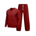 thumbnail image 5 of Zynoxe Mens Plus Size Tracksuit Sets Sports Solid Color V-neck Long Sleeve Sweatshirts Drawstring Wide Leg Pants Sweatsuit Sets with Pockets, 5 of 7