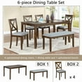 thumbnail image 3 of 6 Piece Dining Table Set, Wooden Rectangular Kitchen Table with 4 Dining Chairs with Cushions and 1 Bench with Cushion, Kitchen Dining Room Table Set for 6 (Walnut), 3 of 9