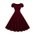 thumbnail image 5 of Wiyuqeen 1950s Dresses for Women Square Neck Puff Short Sleeve Midi Dresses Solid Swing Flowy A-Line Dresses Retro Cocktail Dresses, 5 of 7