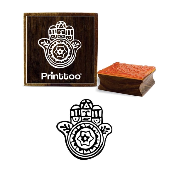 Printtoo Hamsa Hand Design Craft Textile Card Print Square Wooden Rubber Stamp-5 x 5 Inches