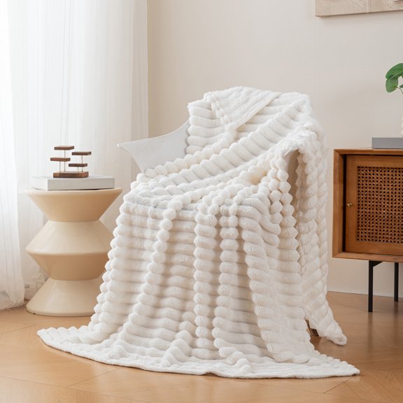 Solid Color Ribbed Plush Throw Blanket 78.74 x 59.06 in, Cozy Soft Sofa Bed Blanket for Living Room Home Decor Accent