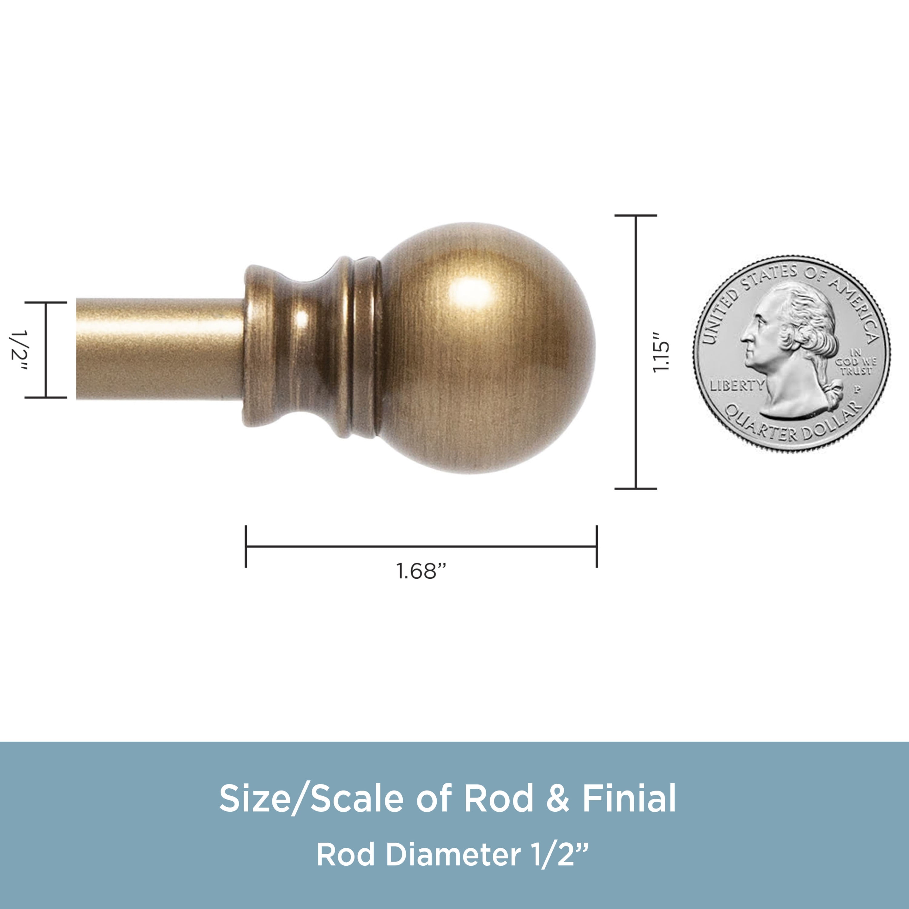 Kenney Davenport 28-48" Petite Café Adjustable Curtain Rod, 1/2" Dia., Brushed Brass
