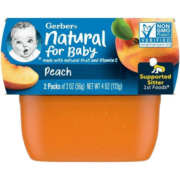 Gerber Stage 1 Baby Food, Peach, 4 oz Jar, 2 Pack