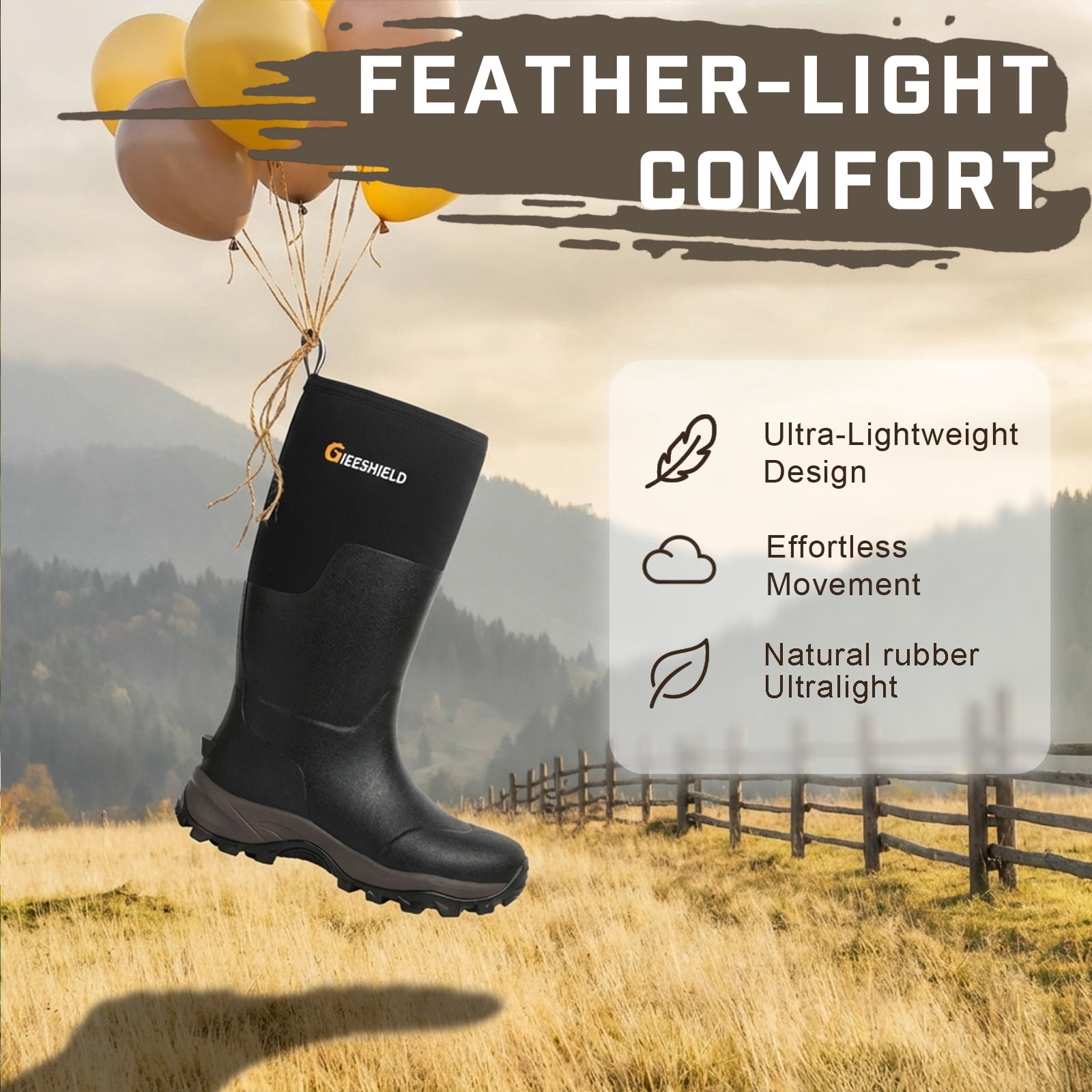 GIEESHIELD Rubber Boots for Men & Women – Ultra-Light Waterproof 6mm Neoprene Insulated Boots with Anti-Slip Sole, Warm Hunting & Rain Boots for Farming, Snow, Mud(Black, Next Camo G2)