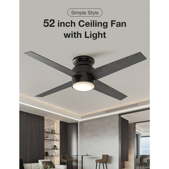 Warmiplanet 52” Satin Black Integrated LED Ceiling Fan with Light Kit and Remote Control
