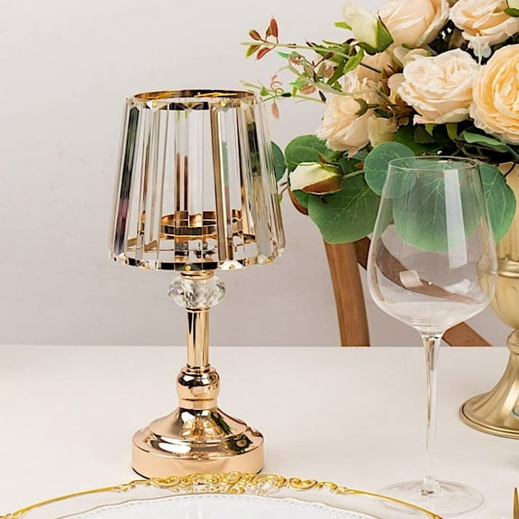 BalsaCircle 2 Gold Metal Votive Candle Holders Clear Crystal Glass Lamp Shade Party Events Decorations