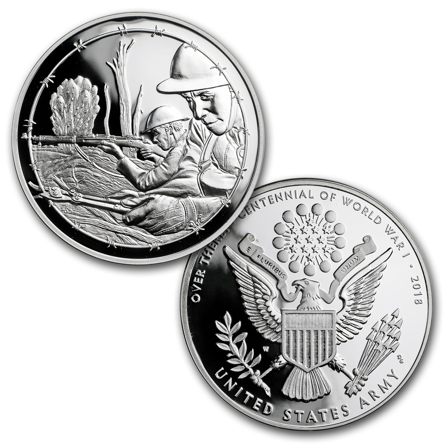 World War I Centennial 2018 Silver Dollar and Army Medal Set 