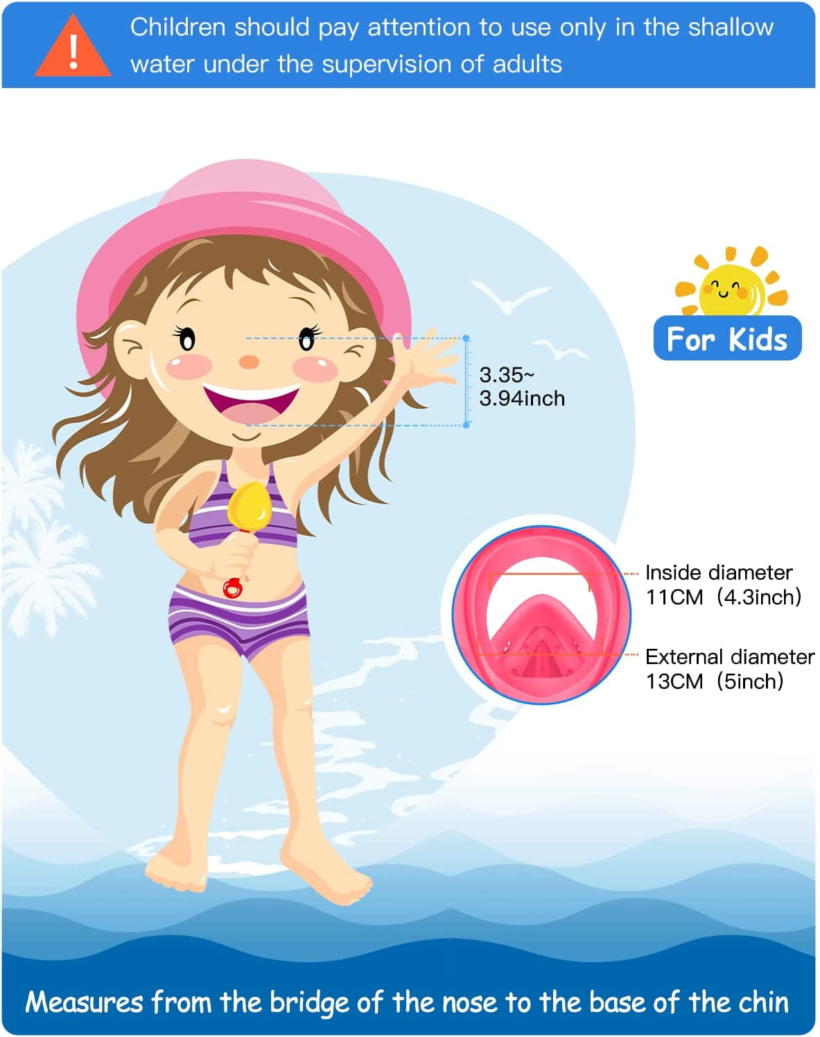 Gintenco Full Face Snorkeling Mask, kids Dive Mask with Innovative Leakage Protection System, 180 Panoramic Snorkeling Gear with Removable Camera Mount Pink