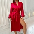 thumbnail image 5 of Tnhcen Women's Solid Color Lace Trim Long Sleeve Satin-Like Robe - Comfortable Lightweight Sleepwear Loungewear for Home S-XL, 5 of 8