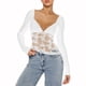 thumbnail image 3 of Top corto de manga larga y cuello cuadrado para mujer - Camiseta básica ajustada lisa - Entrenamiento/yoga - Tallas S-L, 3 of 5
