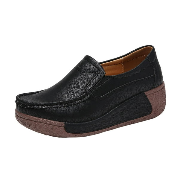 Zapatos casuales de mujer con plataforma, suela gruesa, suaves y con movimiento para el trabajo, talla 38 negro
