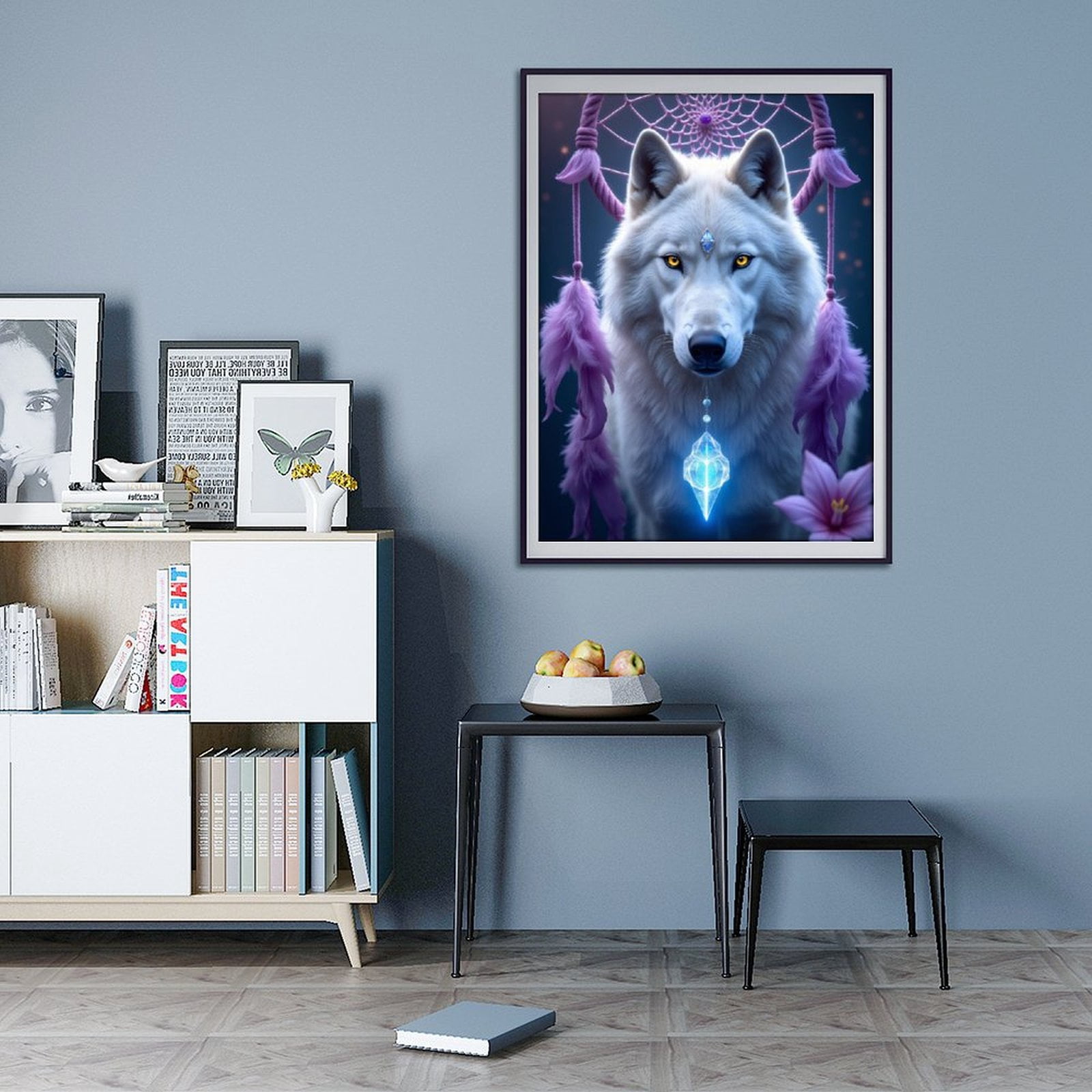 Diamond Art Kits for Adults - 5d White Wolf Dreamcatcher Crystal Diamond Painting for Adults, Diamond Art for Adults Beginners, Diamond Painting Kits for Adults for Home Wall Decor