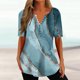 thumbnail image 1 of ICHUANYI Clearance Fashion Women Summer Causal Printing Short Sleeve V-Neck Top Blouse Button T-Shirt(Green, M) ICHUANYI WER2023081204238, 1 of 4