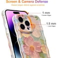 thumbnail image 4 of Case for iPhone 14 Pro Max, Colorful Retro Oil Painting Printed Flower Laser Glossy Pattern Cute Curly Wave Edge Exquisite Stylish Durable TPU Protective Phone Cover for Girls Women-Green, 4 of 9