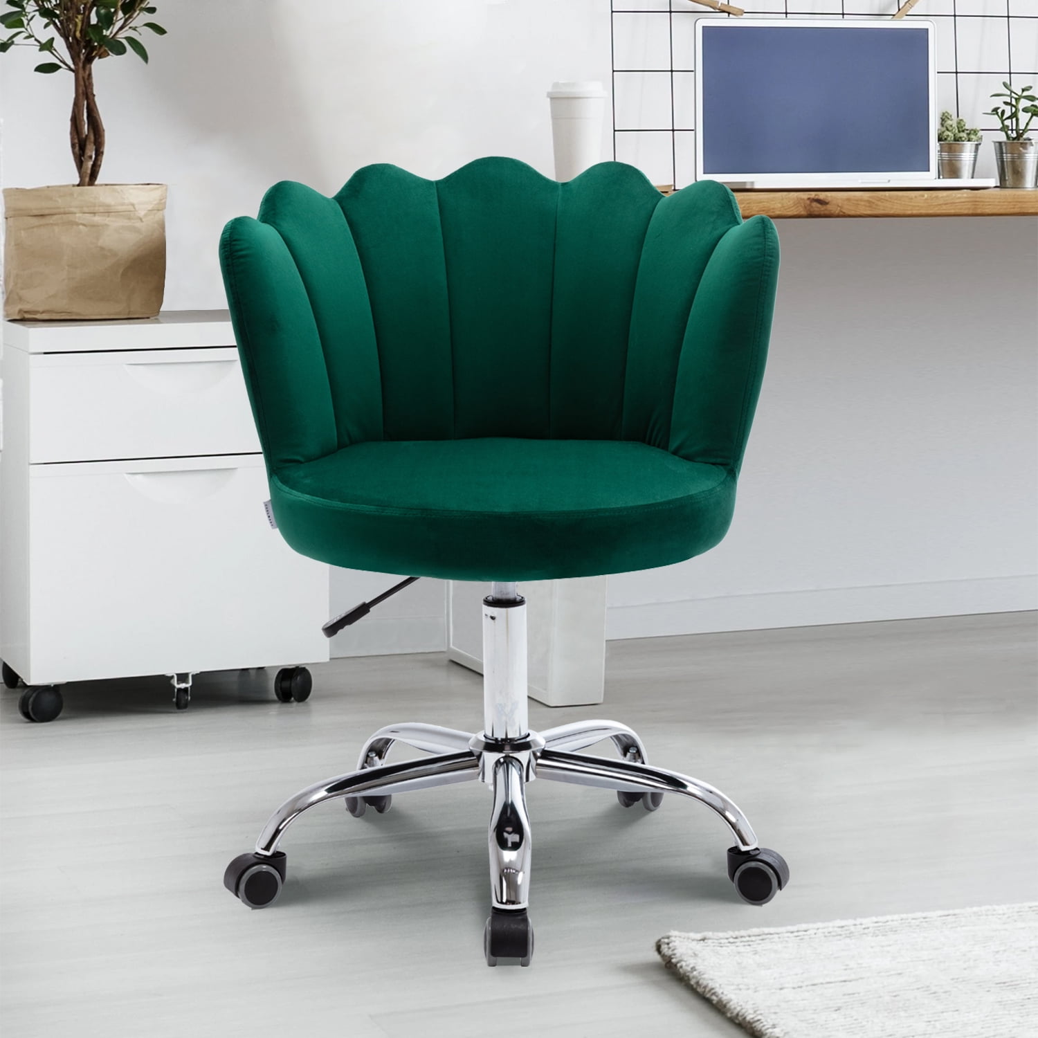 Vanity Chair with Wheels Modern Leisure Desk Chair Velvet Upholstered