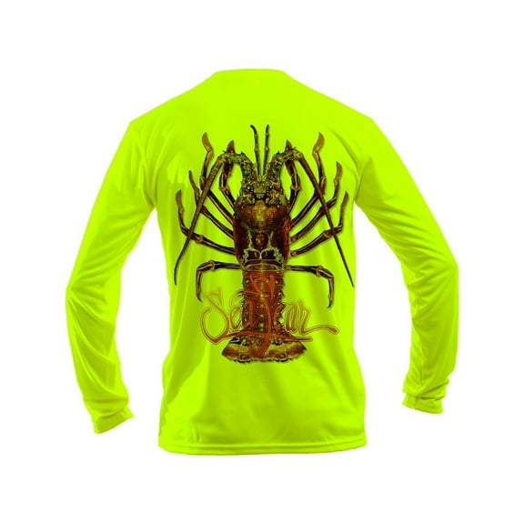 Sea Fear Men's 50 UPF Long Sleeve Rash Guard Scuba Diving, Snorkeling, Lobster-Large, Neon Yellow