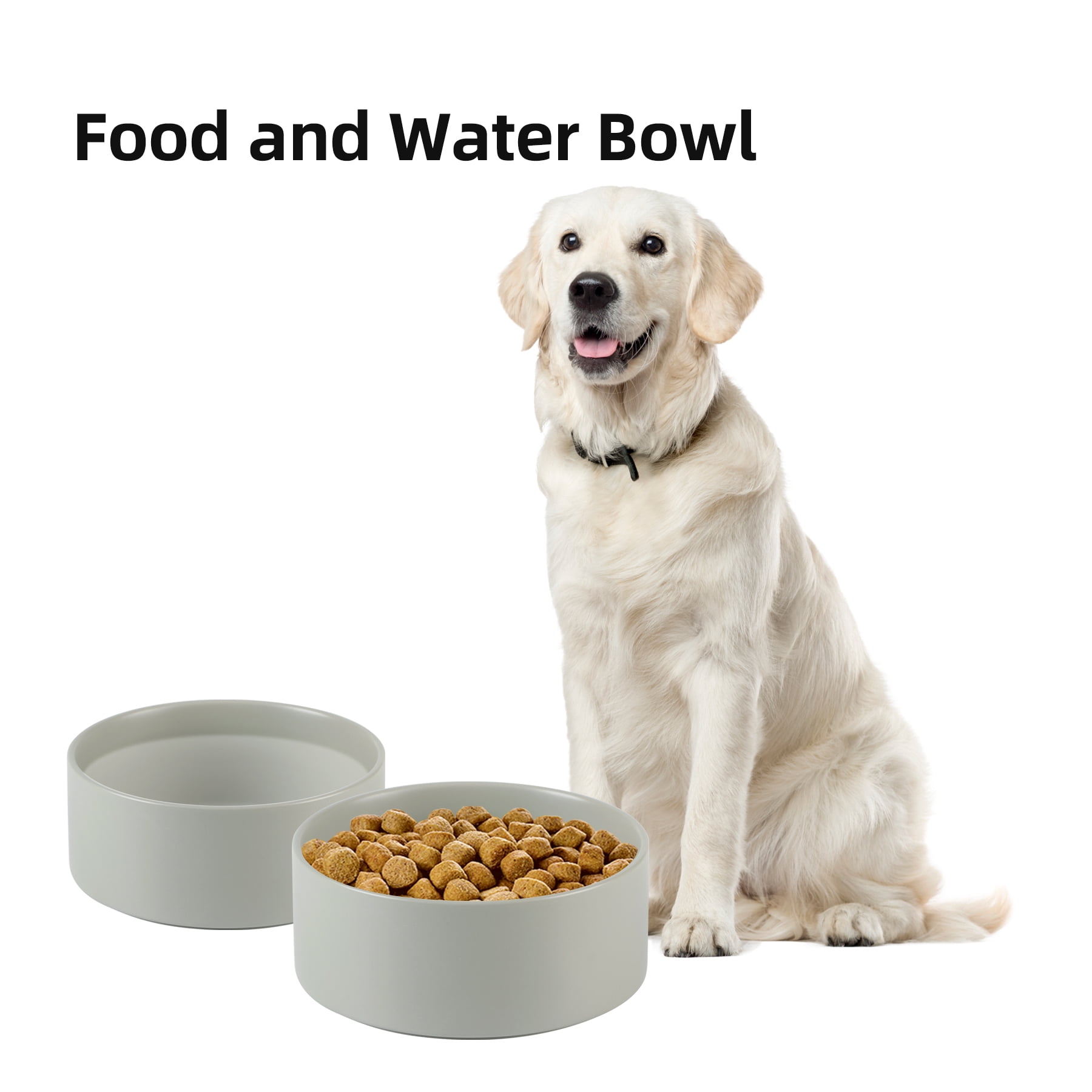 LarqeeWare Ceramic Non-Slip Dog Food and Water Bowl for Large Breed Dogs, Pet Bowl for Replacement 8.2inch  (Single Bowl, Grey)