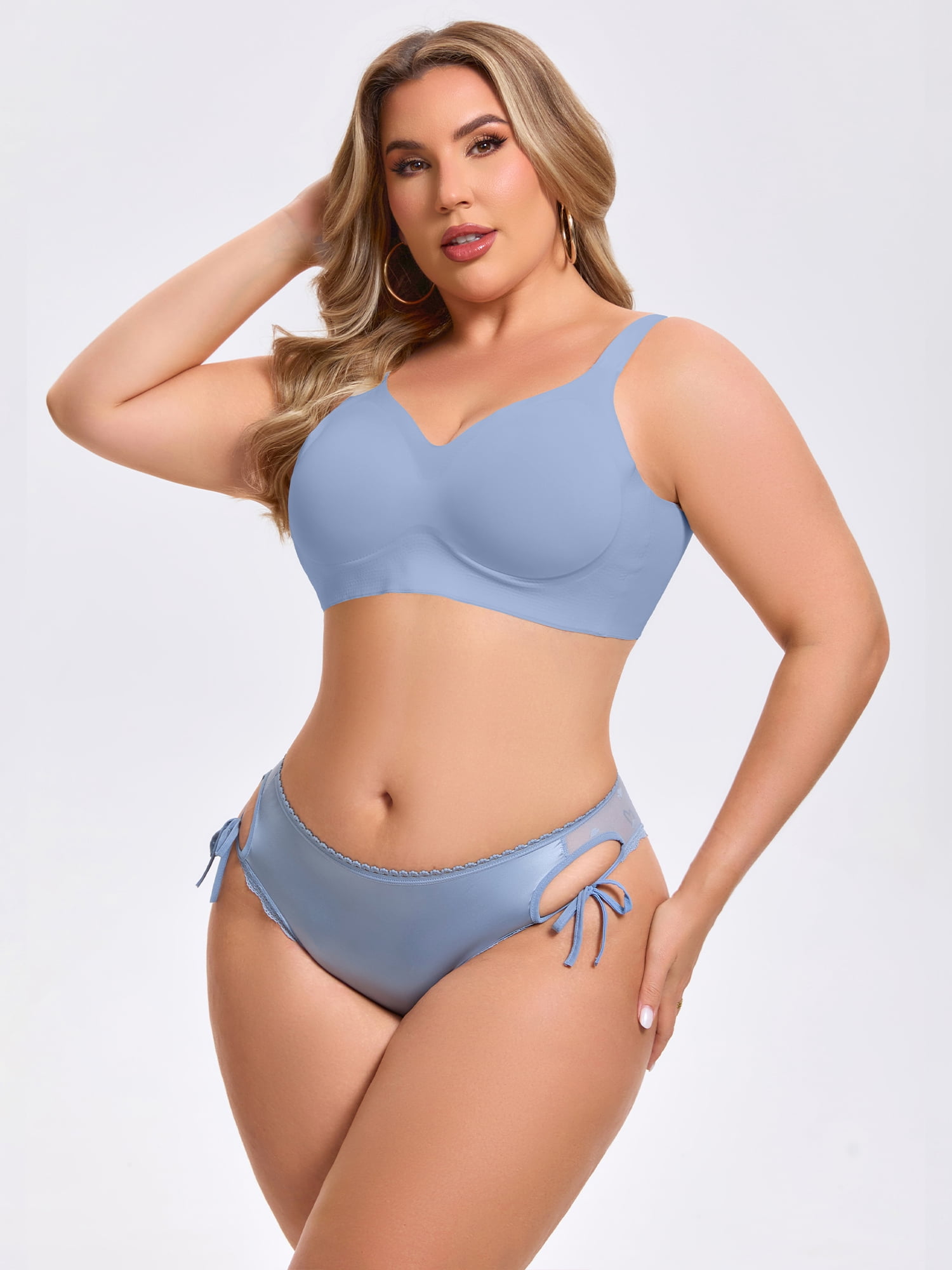 DARING DIVA Women's Side Tie Lace Mesh Sheer Low Rise Briefs Underpant Large Blue