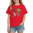 thumbnail image 2 of Kids Holiday T-Shirt St. Patrick's Day Shirt for Girls Red Shamrock Graphic Tee Cute Love Print Top Cotton,Size 4 T, 2 of 9