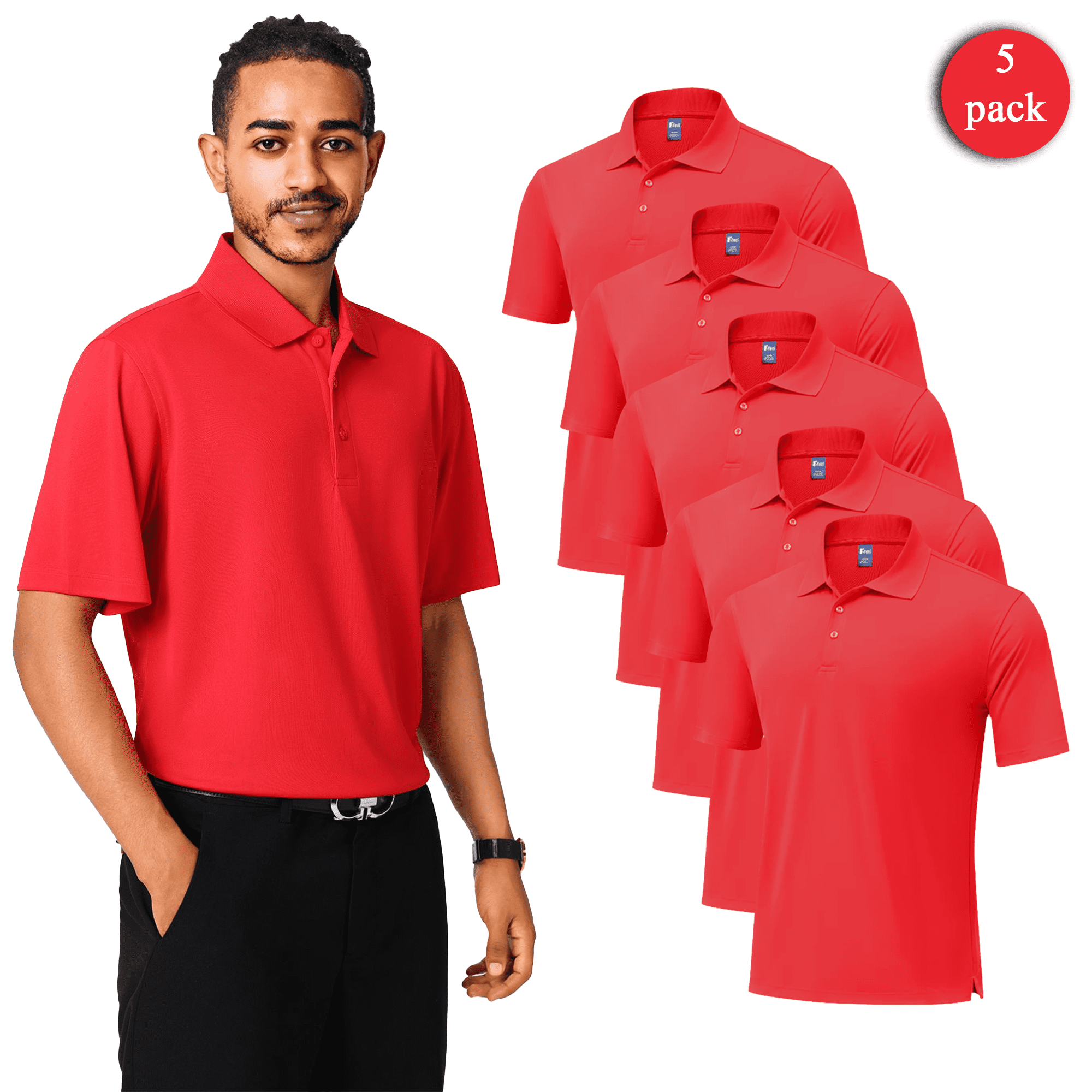 Galaxy by Harvic, 5-Pack Men's Dry Fit Polo Shirt, Moisture