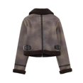 thumbnail image 3 of HH TRAF Chaqueta corta de invierno para mujer, cálida, de un solo lado, reversible, con cremallera, estilo retro, con bolsillos decorativos, prendas de vestir exteriores, 3 of 4