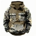 thumbnail image 2 of Domuza Camo Hoodies for Men Fleece Quarter Zipper Drawstring Cargo Hooded Sweatshirt Fall Winter Vintage Relaxed Fit Pullover with Pockets Khaki L, 2 of 4