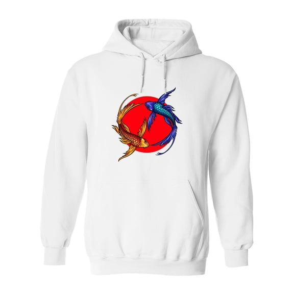 Gold And Blue Fishes On Red Sun  Hoodie Men -Image by Shutterstock, Male Small