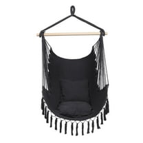 Ktaxon Hanging Hammock Chair with 2 Cushions, Anti-Slip Spreader Bar for Indoor & Outdoor, Black