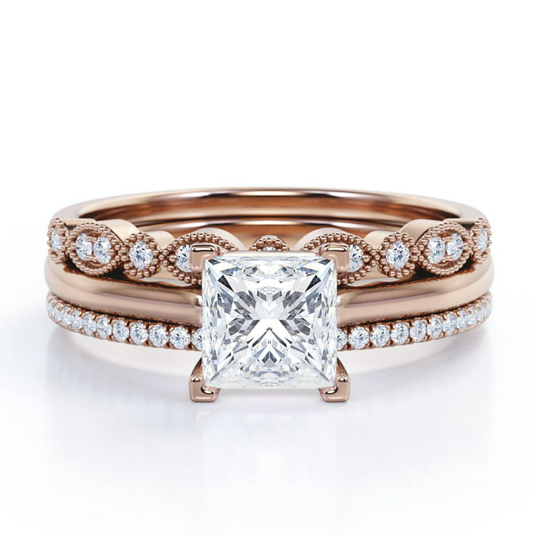 hervorming Bijdragen Duizeligheid 2 Carat Princess Wedding Ring Set - Bridal Set - Wedding Trio Set -  Engagement Ring - Art Deco Ring - Promise Ring - Sterling Silver -  Walmart.com