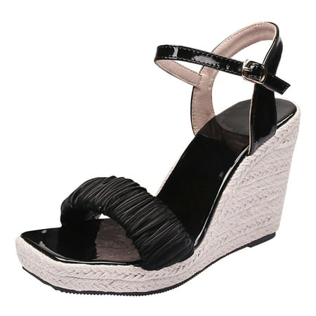 

Womens Sandals Summer Open Toe High Heel Women s Straw Woven Thick Sole Wedge Sandals Buckled Roman Espadrilles Shoes Large Size Sandels