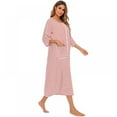 thumbnail image 3 of WBQ Women Zipper Robe Striped 3/4 Sleeves Zip Up Housecoat Loungewear Dress Full Length Sleepwear Pockets Housecoat Nightgown Long Bathrobe, 3 of 5