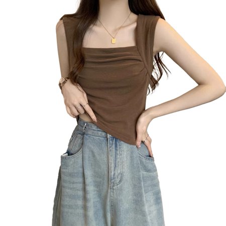 

KDJ Premium Pleated Sleeveless Top Elegant Square Neck Slim Fit for Women