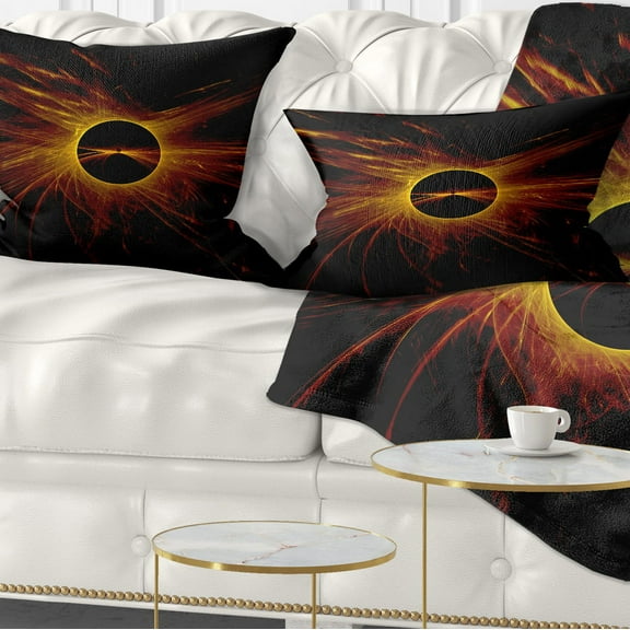 Designart Dark Solar Eclipse on Black - Abstract Throw Pillow - 12x20