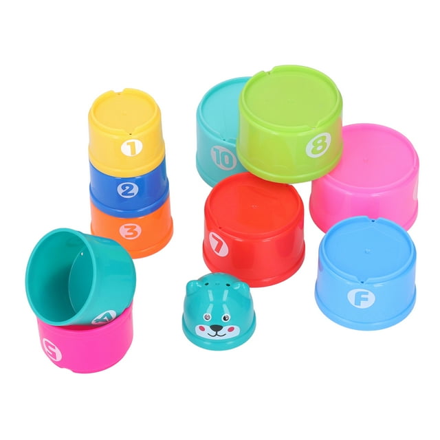 Baby Building Toy Set, Lovely Visual Development Educational Stacking Cups Toy Set With Mesh Bag For Toddler For Nursery