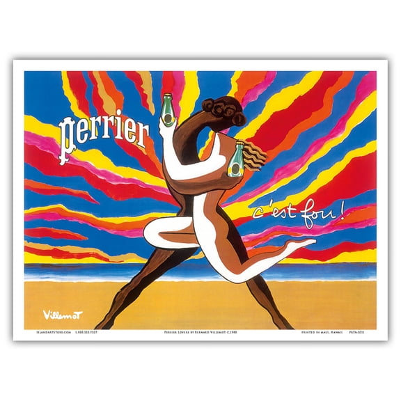 Perrier - The Dancing Couple (Le Couple Dansant) - This is Crazy! (C’est Fou!) - Vintage Advertising Poster by Bernard Villemot c.1980 - Master Art Print (Unframed) 9in x 12in